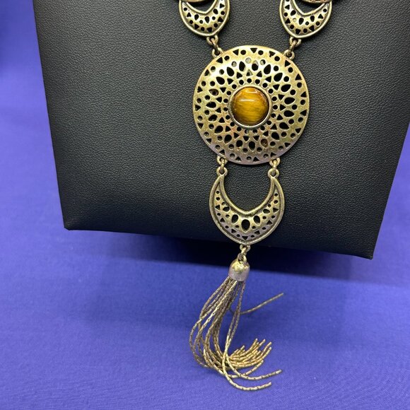 Lucky Brand Long 3-Strand Tiger’s Eye and Brass-Tone Disc Necklace - Picture 9 of 15